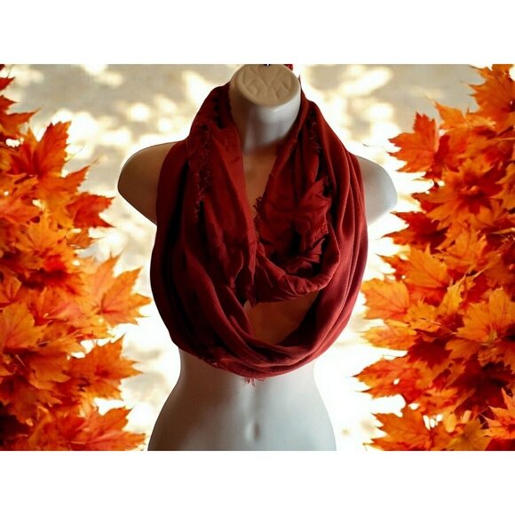 APT 9 Burnt Umber Rust Orange Infinity Scarf Fringe Edge Rayon Fall - Picture 2 of 8